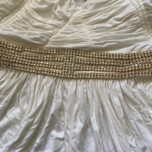 Sky Top White Draped Front Rhinestone Bling Halter Top - Picture 6 of 14